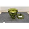 Image 4 : 1960s Indiana Glass Green King's Crown Thumbprint Candy Dish and 2010 Tiki Farm Mo Ritz Mug