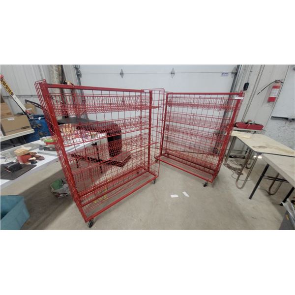 Red Mobile Multi-Tiered Wire Retail Display Rack With Angled Shelves 58”×48”×18” seller used for