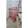 Image 2 : Red Mobile Multi-Tiered Wire Retail Display Rack With Angled Shelves 58”×48”×18” seller used for