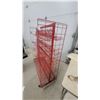 Image 3 : Red Mobile Multi-Tiered Wire Retail Display Rack With Angled Shelves 58”×48”×18” seller used for