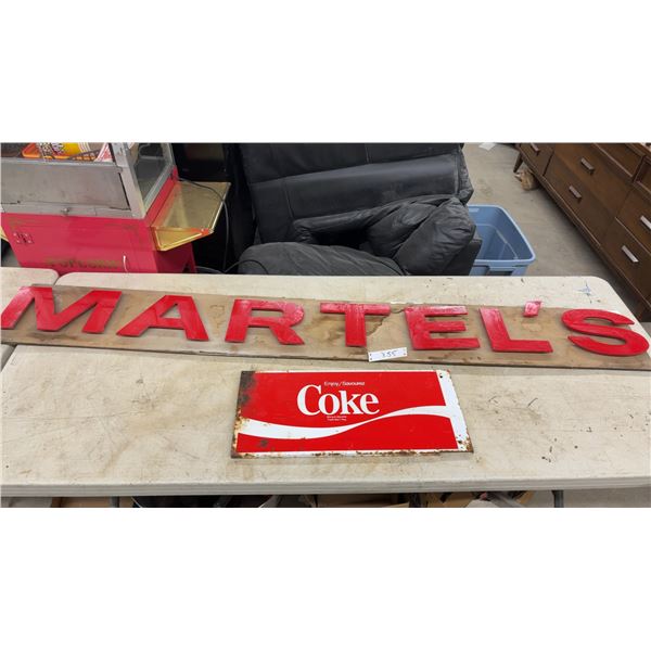 Vintage Bilingual “Enjoy/Savourez Coke” Sign and Martel’s Plexiglass Sign