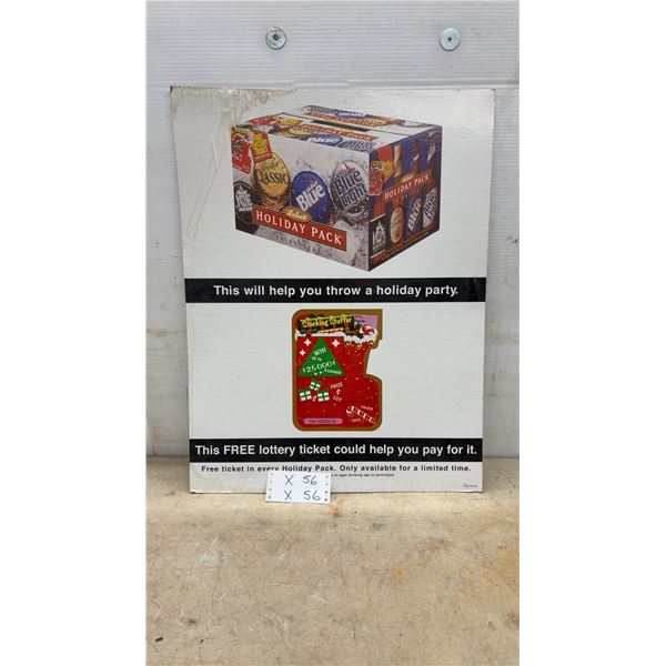 Labatt Holiday Pack Beer and Lottery Ticket Cardboard Advertising Sign, 26 × 20”