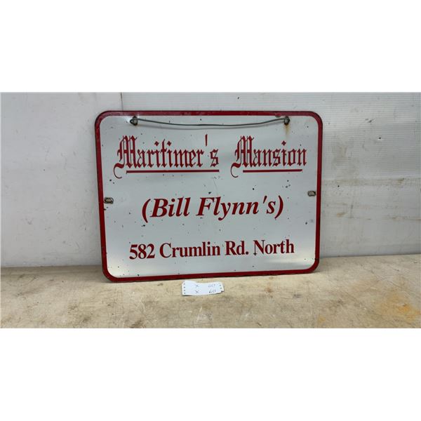 Vintage "Maritimer's Mansion (Bill Flynn's) 582 Crumlin Rd. North" Red and White Double Sided