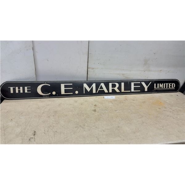 Vintage "The C.E. Marley Limited" Porcelain Business Sign, Cream on Black, 6 × 72”