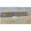 Image 1 : Vintage "Wash Room" Metal Sign with Yellow Block Lettering, 4 × 22 1/2”