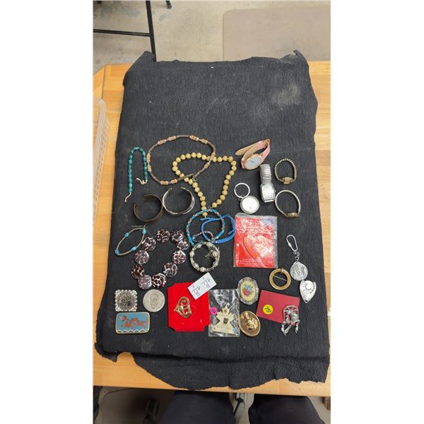 Assorted Costume Jewellery, Watches, Beaded Necklaces, Cuff Bracelets, Brooches