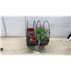 Image 3 : Two Metal Wall Planters, One with Faux Plants, Two Garden Gnomes, and One Gray and Yellow Pot