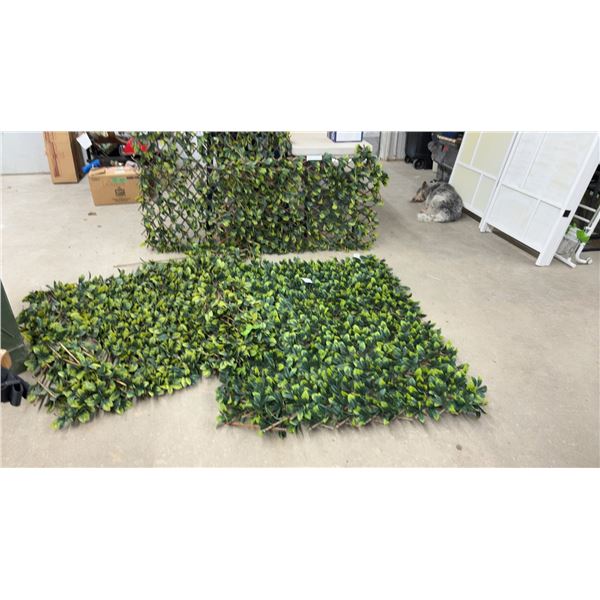 Expandable Faux Leaf Privacy Screens on Wooden Accordion Trellis, 2 @ 7 × 3 ft and 2 @ 3 × 4 Ft
