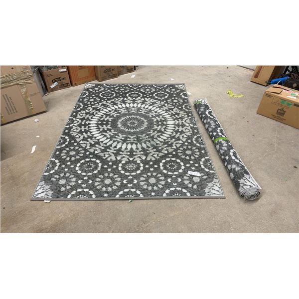 Two Black and White Mandala Pattern Outdoor Rugs, 5 × 7 Ft