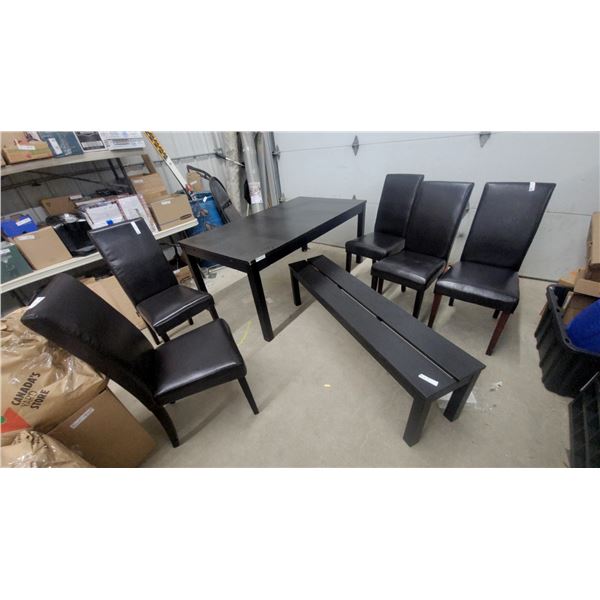 Contemporary Dining Set: Rectangular Table, Backless Benches, and Five Chairs