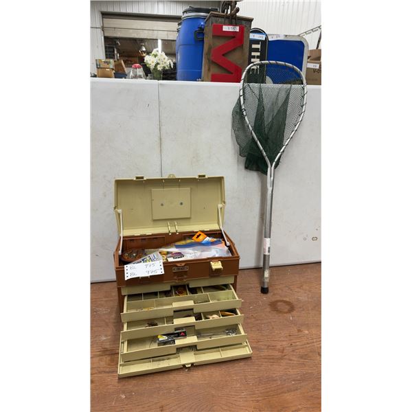 Plano Tackle Box with 3 Drawers, Fishing Lures, Line, and Tackle, and Fishing Net