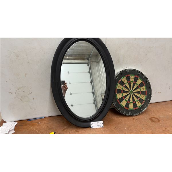 Oval Black-Framed Mirror 31 × 21 and Dartboard
