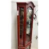 Image 2 : Cherry Finish Corner Curio Cabinet with Glass Shelves and Mirrored Back, Brass-Tone Hardware