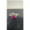Image 3 : 925 Ring, Size 8, Red Stone Heart Shape, 4 Grams