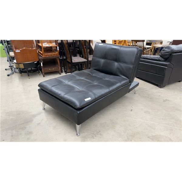 Black Tufted Faux Leather Chaise Lounge and Ottoman 74 × 38 × 19