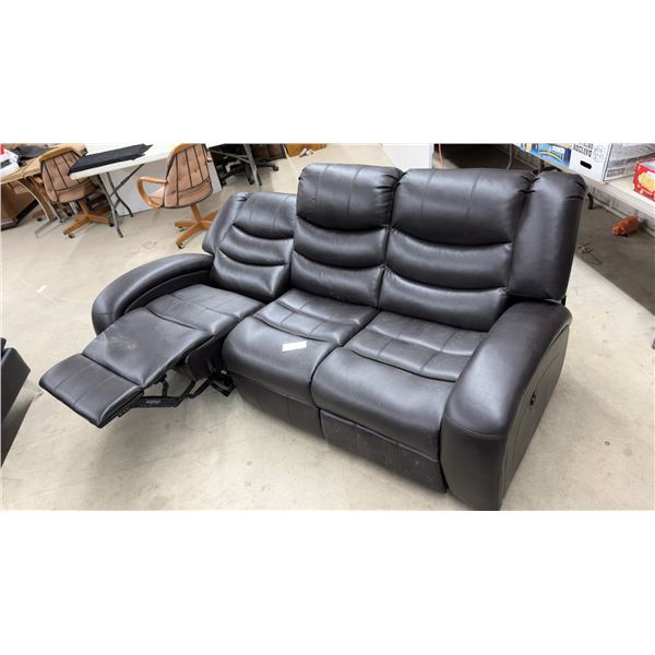 Three-Piece Dark Brown Faux Leather Power Reclining Sofa 85”