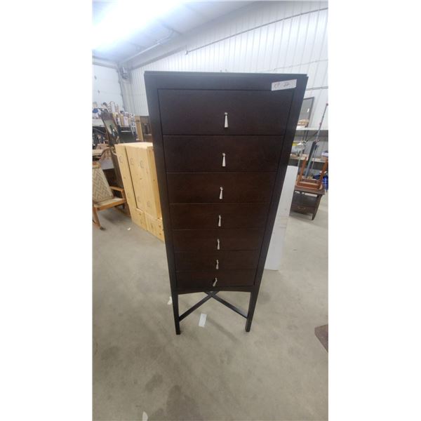 Tall 7-Drawer Espresso Lingerie Chest with Silver Tapered Pulls and X-Base Legs