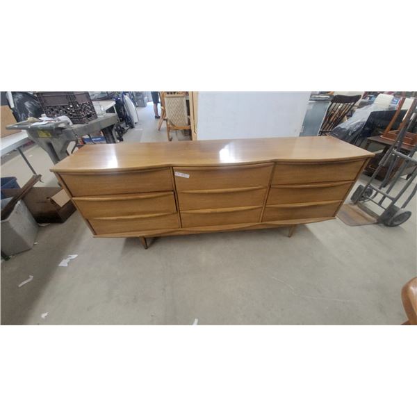Mid-Century Modern Dresser with 9 Drawers, 30” × 80” × 19”
