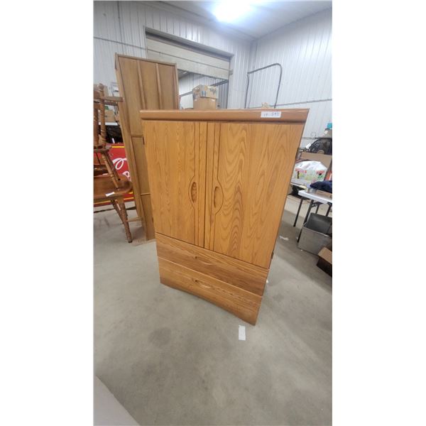 Oak Veneer Armoire with Two Bi-Fold Doors and Two Drawers 60”×30”×28”