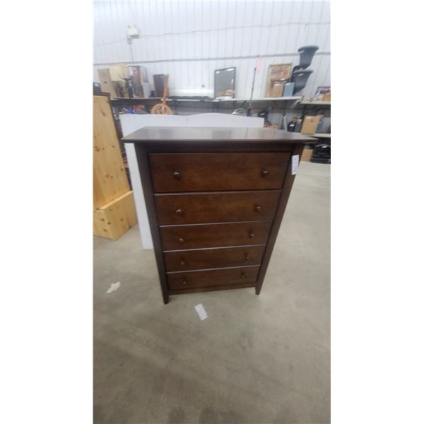 Dark Brown Wooden 5-Drawer Chest of Drawers with Wooden Knob Handles 45”×32”×20”