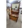 Image 1 : Antique Victorian Carved Oak Three-Drawer Dresser With Ornate Swivel Mirror 69”×38”×20”