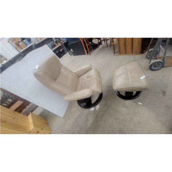 Ekornes Stressless Leather-Style Swivel/Recliner and Ottoman, Beige