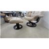 Image 5 : Ekornes Stressless Leather-Style Swivel/Recliner and Ottoman, Beige