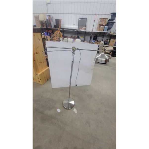 Modern Industrial Brushed Metal Floor Lamp with Bell Shade and Striped Fabric Cord