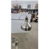 Image 2 : Modern Industrial Brushed Metal Floor Lamp with Bell Shade and Striped Fabric Cord