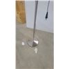 Image 5 : Modern Industrial Brushed Metal Floor Lamp with Bell Shade and Striped Fabric Cord