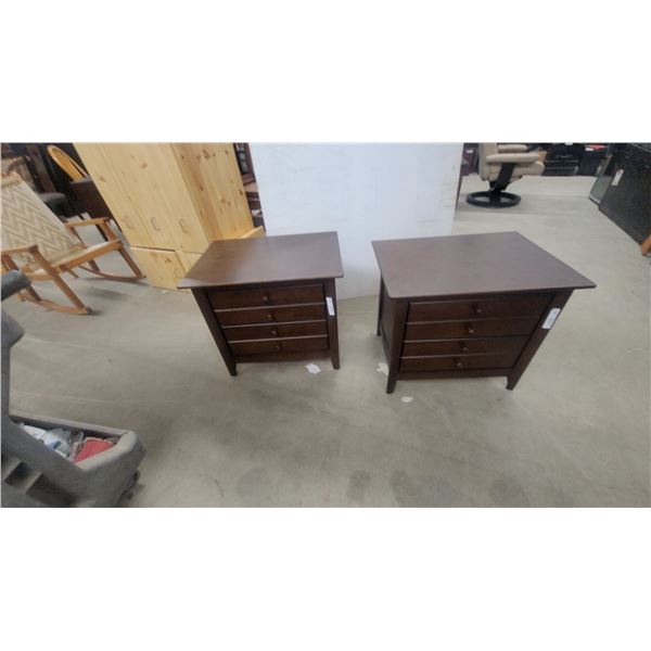 Pair of Dark Brown Wooden Four-Drawer Nightstands with Round Knobs