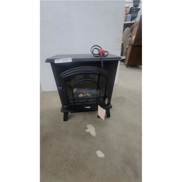 Black Electric Fireplace Stove with Faux Log Flame Effect and Glass Door