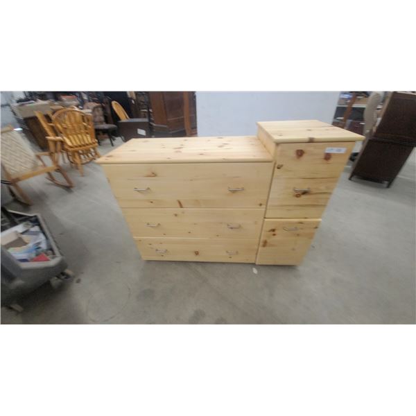 Modular Pine Wood Storage Unit with 2 Upper Cabinets, 8 Doors and 4-Drawer L-Shaped Dresser