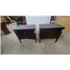 Image 1 : Pair of Dark Brown Two-Door Accent Cabinets with Silver Knobs and Tapered Legs 25”×26”×16”