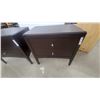 Image 2 : Pair of Dark Brown Two-Door Accent Cabinets with Silver Knobs and Tapered Legs 25”×26”×16”