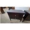 Image 5 : Pair of Dark Brown Two-Door Accent Cabinets with Silver Knobs and Tapered Legs 25”×26”×16”
