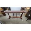 Image 1 : Traditional Mahogany-Finish Console Table with Turned Pedestal Bases and Claw Feet 30”×72”×20”
