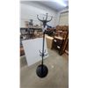Image 1 : Black Metal Freestanding Coat Rack with Two Tiers of Hooks and Round Base