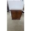 Image 1 : Dark Brown Wooden Two-Door Storage Cabinet with Brass Ring Pulls and Interior Shelf 29”×27”×12”