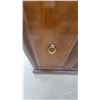 Image 4 : Dark Brown Wooden Two-Door Storage Cabinet with Brass Ring Pulls and Interior Shelf 29”×27”×12”