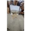 Image 1 : Vintage Mid-Century Modern Round Bentwood Rattan Pedestal Table, Glass Top