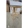 Image 3 : Vintage Mid-Century Modern Round Bentwood Rattan Pedestal Table, Glass Top