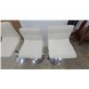 Image 3 : Set of 3 Modern Adjustable-Height Swivel Bar Stools, White Faux Leather with Chrome Bases