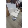 Image 4 : Set of 3 Modern Adjustable-Height Swivel Bar Stools, White Faux Leather with Chrome Bases