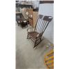 Image 1 : Wooden Spindle-Back Rocking Chair with Curved Armrests and Dark Brown Finish