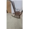 Image 3 : Wooden Spindle-Back Rocking Chair with Curved Armrests and Dark Brown Finish