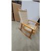 Image 1 : Two-Tone Woven Cord Rocking Chair with Natural Wood Frame and Zigzag Pattern