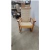 Image 2 : Two-Tone Woven Cord Rocking Chair with Natural Wood Frame and Zigzag Pattern
