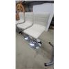 Image 2 : Set of 3 Modern Adjustable-Height Swivel Bar Stools, White Faux Leather, Chrome Pedestal Base