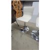 Image 4 : Set of 3 Modern Adjustable-Height Swivel Bar Stools, White Faux Leather, Chrome Pedestal Base